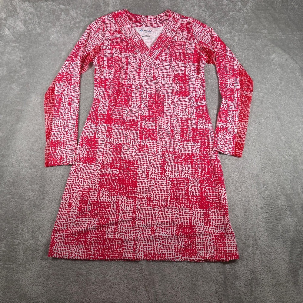 IBKUL Dress Womens Small Pink Geometric Long Sleeve V Neck Performance Golf UPF